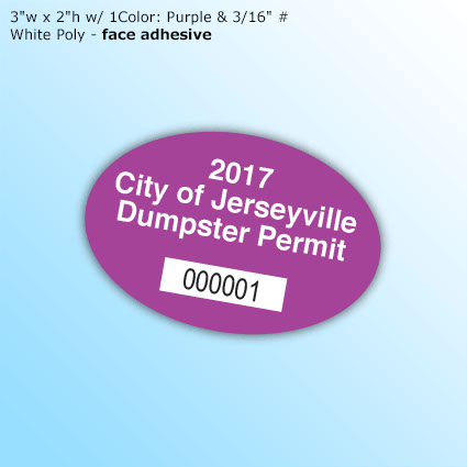 EconoQuick Decals - 3"w x 2"h w/ 1 color: Purple & 3/16" #. White Poly - face adhesive EconoQuick Decals - 3"w x 2"h w/ 1 color: Purple & 3/16" #. White Poly - face adhesive