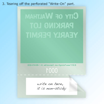 Write-On Decal - 3. Tearing off the perforated "Write-On" part. Write-On Decal - 3. Tearing off the perforated "Write-On" part.