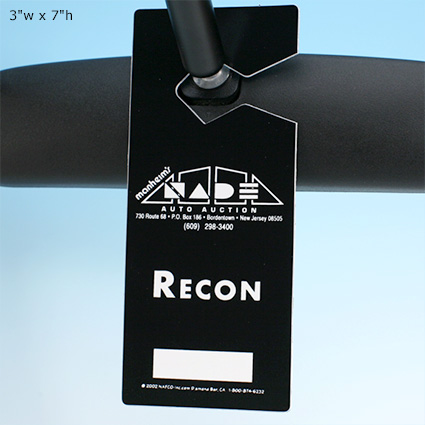 Hefty Jumbo Hang Tags - 3"w x 7"h on rear view mirror Hefty Jumbo Hang Tags - 3"w x 7"h on rear view mirror