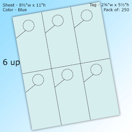 RediPerf Tags - 6 up. Sheet - 8½"w x 11"h. Color - Blue. Tag - 2¾"w x 5½"h. Pack of 250. RediPerf Tags - 6 up. Sheet - 8½"w x 11"h. Color - Blue. Tag - 2¾"w x 5½"h. Pack of 250.