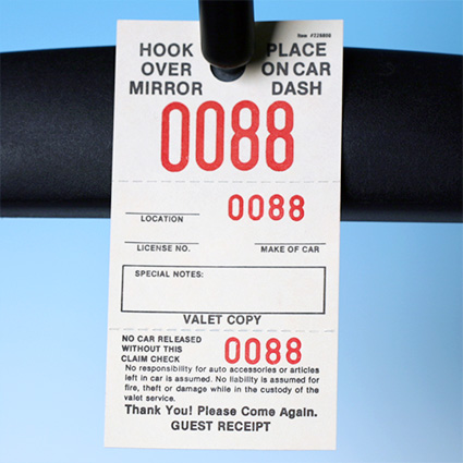 Valet Hang Tag on rear view mirror Valet Hang Tag on rear view mirror